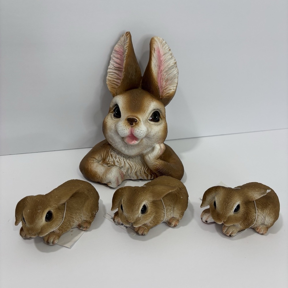 Lot of 4 Hobby Lobby Easter bunny rabbit figurines brown Resin New Read